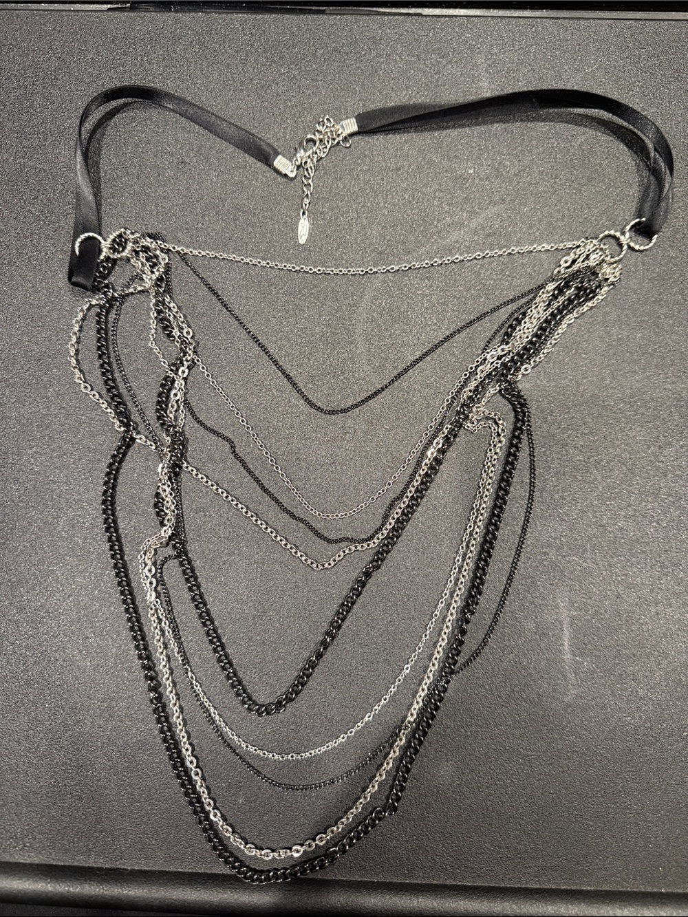 Layered Multi-Chain Necklace in Black and Silver